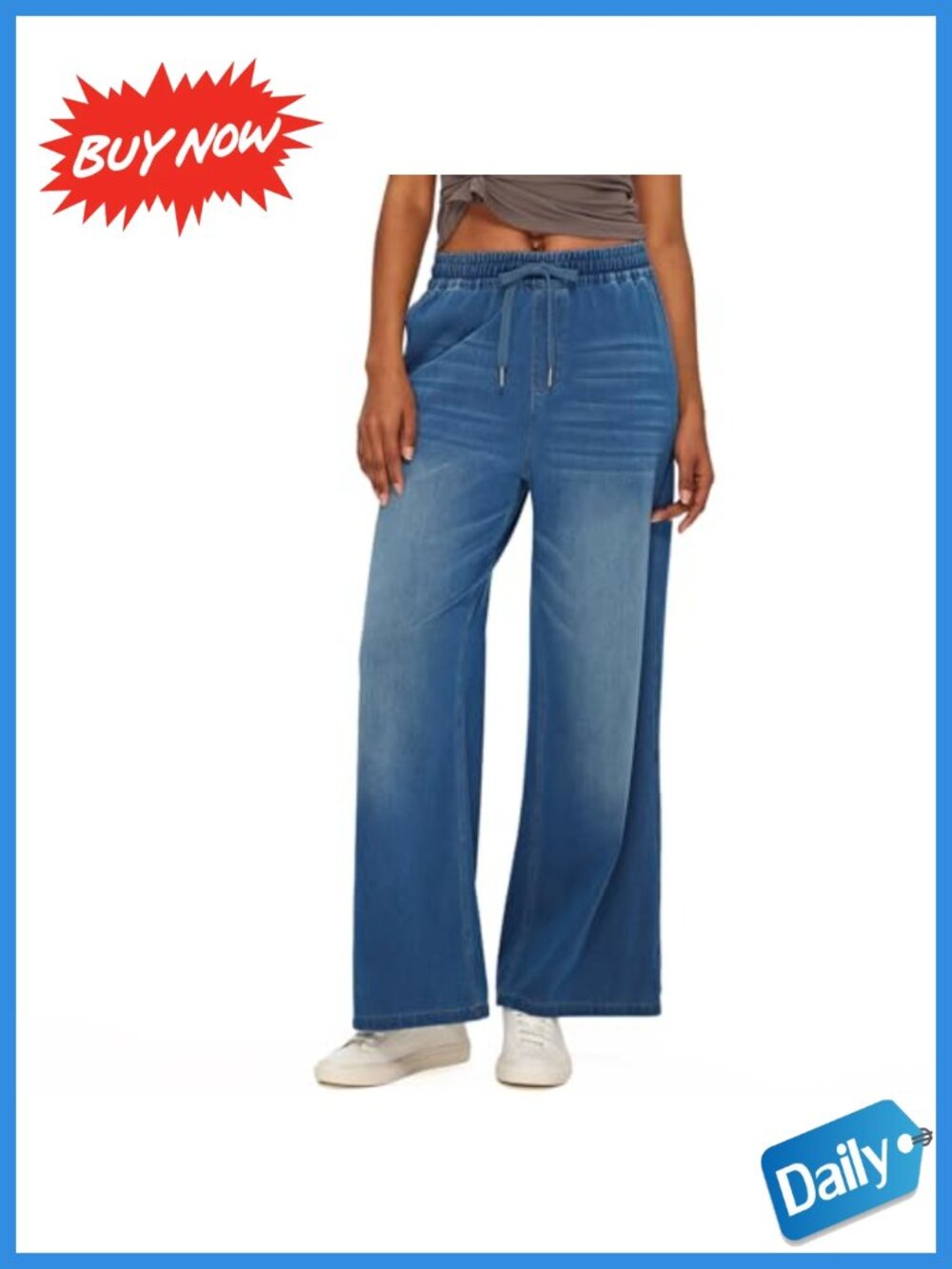 Stretchy Wide Leg Drawstring Jeans Y2K Streetwear Denim Pants